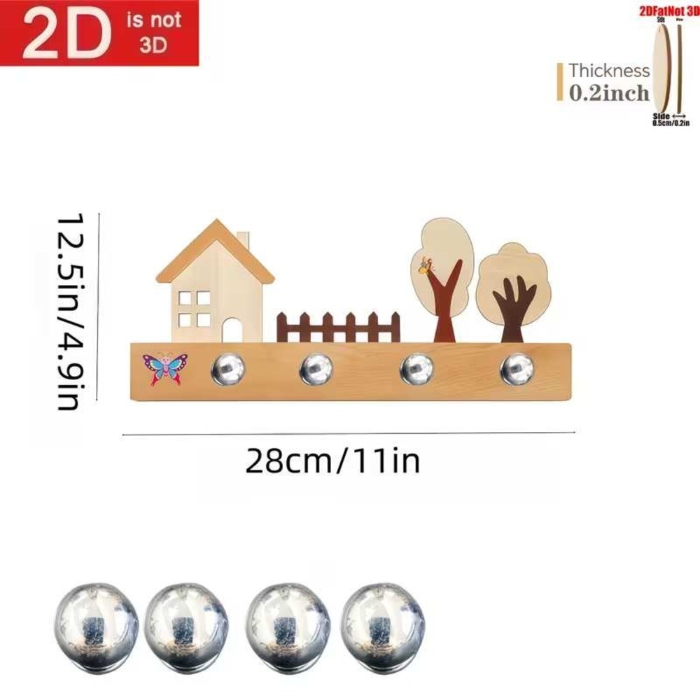 Decorative Wall Hook Rack Cottage House Key Storage Brown Wood 11in NEW